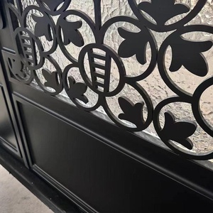 Rust-resistant wrought iron main door featuring geometric patterned glass panels – Easy-to-assemble design for entryways. - Product Image 4