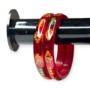 Conjunto de Brazaletes Acrílicos Rojos de Moda con Diseño de Corte Esmeralda e Imitación de Perlas Brillantes, Chapados en Oro, para Bodas - Product Image 2