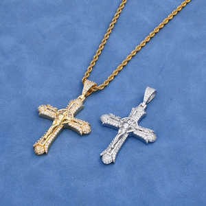 <b>Mens</b> 925 Silver Moissanite Diamond <b>Cross</b> <b>Pendant</b> Necklace Two Tone Rope Chain Iced Out Lightweight Hip Hop Jewelry Gift for <b>Men</b> - Product Image 5