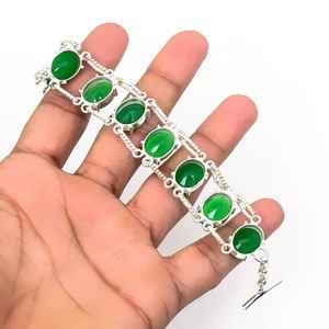 กำไลหยกเขียวทรงเหลี่ยม โบโฮ เงินแท้ 925 งานแฮนด์เมด เครื่องประดับอัญมณี ของขวัญสำหรับผู้หญิงผู้ชาย - Product Image 6