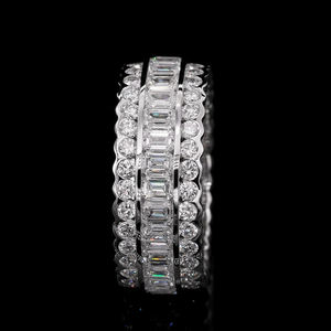 925 <b>Silver</b> Eternity Band <b>Ring</b> <b>Emerald</b> Cut Zircon Prong Setting Rhodium Plated Luxury Unisex Engagement Wedding Third Party - Product Image 3
