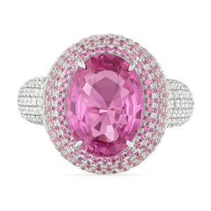Pink Tourmaline Oval <b>Cocktail</b> <b>Ring</b> Women's 18K <b>Gold</b> Pave Setting Luxury Fine Jewelry - Product Image 1