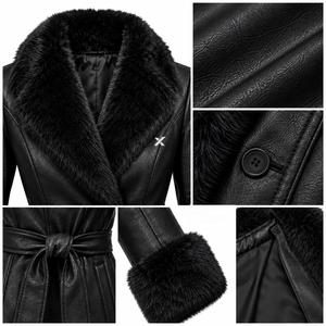 Women's Genuine Leather Faux Fur Trim <b>Coat</b> | Ivory Black <b>Burgundy</b>| OEM ODM Manufacturer | Premium Quality Design | Leather Wear - Product Image 4
