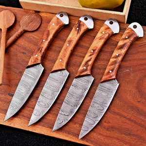 Ensemble de 5 couteaux à steak en acier Damas de haute qualité, personnalisables OEM, lames droites à biseau, manches en bois de Wengé - Product Image 6