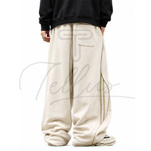 Pantalones de chándal anchos de algodón de alta calidad para hombre, de doble corte, pierna recta, estilo hip hop, acampanados, de invierno, estampados, de ajuste holgado. - Product Image 3