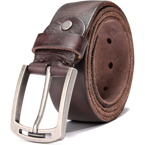 Cinturón Reversible de Cuero Genuino Marrón de Piel de Vaca, Hebilla Rectangular Plateada de Color Sólido, Estilo Casual, Duradero, 2.8cm de Ancho, Personalizable - Product Image 1