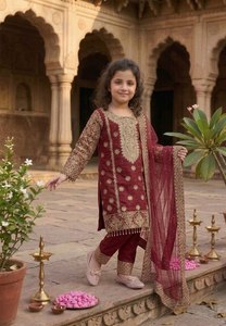 Ensemble Salwar Kameez pakistanais pour filles, couleur marron, lourdement brodé, 3 pièces, dupatta extensible, tenue de fête de mariage - Product Image 2