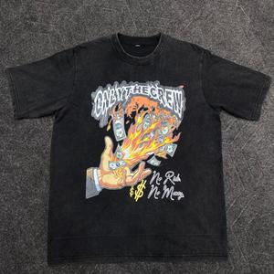 T-shirt surdimensionné à imprimé graphique pour hommes – Tee-shirt streetwear avec motif Flame Money « Only The Crew » - Product Image 6