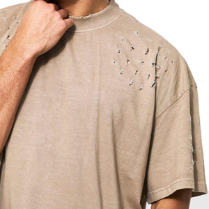 Wholesale Custom Premium Distressed Men's T-<b>Shirts</b> <b>Polyester</b>/Cotton High Quality OEM Breathable Acid Wash Hip Hop Blank Design - Product Image 6