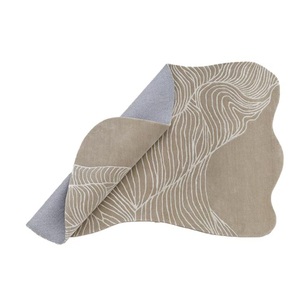 Tapis d'intérieur en laine et soie tufté à la main, forme irrégulière beige abstraite ondulée, tapis design pour salon, décoration intérieure - Product Image 6