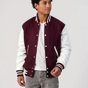 Blouson Bomber Varsity pour Homme en Laine Noire et Cuir, Corps en Laine Premium, Manches en Cuir Véritable, Poignets Côtelés et Boutons Pression, Style Urbain - Product Image 1