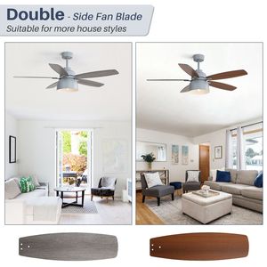 Ventilatore da soffitto premium da 52 pollici grigio cemento con motore DC, luce, lampadina E26 e telecomando, 5 pale in compensato - Product Image 6