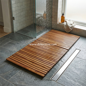 Tapis de douche en teck rayé moderne de qualité supérieure, antidérapant, séchage rapide, style spa, en bois massif, pour intérieur et extérieur - Product Image 6