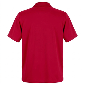 Polo de hombre de manga corta, 100% poliéster, color rojo sólido, tejido anti-pilling, con logotipo personalizado bordado e impreso, precio bajo, MOQ bajo. - Product Image 2