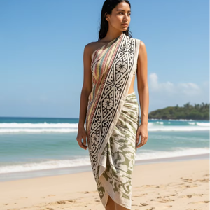 Pareo de Algodón con Borde de Seda Zari Estampado a Bloque al por Mayor de Fábrica – Pareo de Playa Personalizado – Proveedor OEM India - Product Image 1