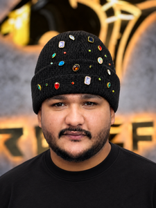 Black Sequin Dot Beanie <b>Hat</b> for <b>Men</b> Casual <b>Winter</b> Knit Cap 56-58CM Acrylic Hand Knitted Style - Product Image 3