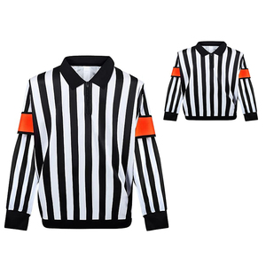 Maillot d'arbitre de football à manches longues pour homme, noir et blanc rayé avec accents orange, demi-zip, chemise d'arbitre officielle pour match - Product Image 3