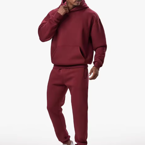 ชุดเสื้อฮู้ดดี้โอเวอร์ไซส์สีพื้นสำหรับผู้ชาย เสื้อสเวตเชิ้ตและกางเกงจ็อกเกอร์ลำลอง 2 ชิ้น ชุดกีฬาพรีเมียม - Product Image 1