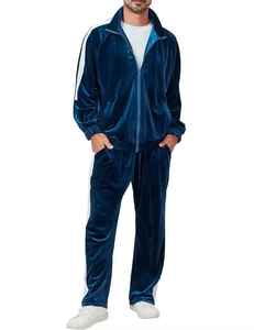 Nouvel ensemble de survêtement décontracté personnalisé avec logo, taille standard, respirant, 2 pièces, pantalon à taille élastique, col montant, en velours - Product Image 3