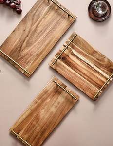 Plateau décoratif en bois de bambou, finition personnalisable en usine, pour le service et le rangement des aliments, compatible lave-vaisselle, accessoire de salon - Product Image 4