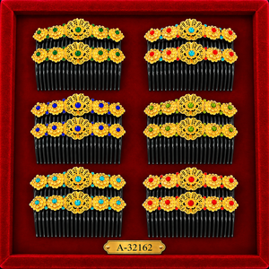 Peineta de Pelo Dorada Estilo Chino, Hecha a Mano, Diseño Floral de 13 CM, A-32160, Accesorio de Boda de Alta Calidad - Product Image 2