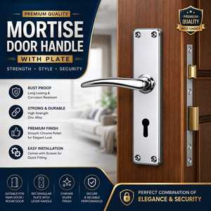 Premium Modern Chrome Mortise <b>Door</b> Handle with Rectangular Plate Zinc Alloy Lever Handle for Bedroom Villa & Main <b>Doors</b> - Product Image 1