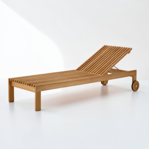 Chaise longue en teck massif réglable avec roulettes pour hôtels et complexes de luxe – Mobilier d'extérieur - Product Image 4