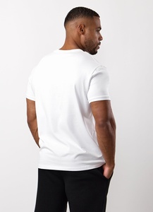 T-shirt blanc en coton 100% 220g, logo brodé personnalisé en gros, épaules tombantes, t-shirt uni surdimensionné pour homme - Product Image 2