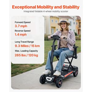 Scooter électrique pliable intégré à 4 roues pour adultes et seniors, autonomie de 9,3 milles, tout-terrain, pour personnes handicapées - Product Image 2