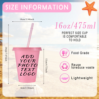 Vente flash - Gobelet en plastique portable avec logo personnalisé, paillettes, 16 oz, réutilisable, sans BPA, pour boissons froides, avec couvercle