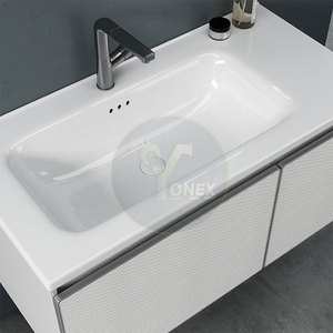 Meuble de salle de bain en contreplaqué avec miroir en verre, vasque en céramique murale - Product Image 3