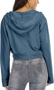 Sweat à capuche imprimé en molleton tricoté respirant pour femme, manches longues, col en V, logo frontal, polyester/coton, streetwear - Product Image 2