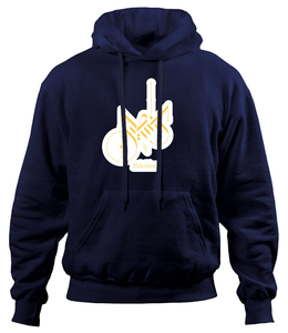 Men's <b>Navy</b> Blue Hooded <b>Sweatshirt</b> Front Geometric Print Regular Fit Casual Pullover With Kangaroo Pocket - Product Image 2