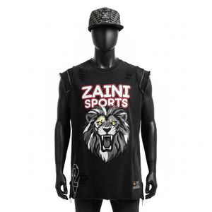 Camiseta sin mangas para hombre, jersey de algodón premium, suave y transpirable, con logo personalizado, 100% algodón, camiseta para hombre, corte holgado, estampada - Product Image 1