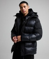 Veste matelassée à capuche noire pour homme, coupe-vent, fermeture éclair, rembourrage en polyester, vêtements d'extérieur décontractés pour l'hiver