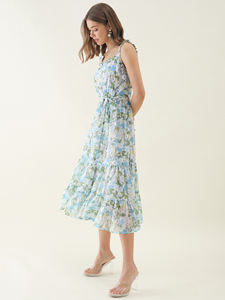 Reliable Quality <b>White</b> Shoulder Floral Print Straps <b>Fit</b> & <b>Flare</b> <b>Dress</b> with Sleeveless <b>Dress</b> for Party Wear Club Night Outfit - Product Image 2