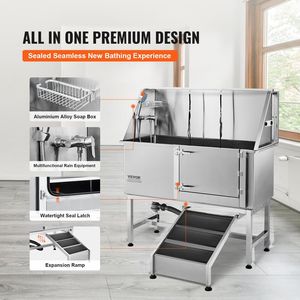 62\" Professional Stainless Steel <b>Dog</b> Grooming Tub Pet Cleaning Bathing Station Ramp Faucet Soap Box Rich Accessory <b>Bath</b> for - Product Image 3