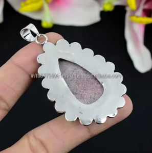 Colgante de cabujón de Rodonita natural, joyería colgante chapada en plata de ley 925 hecha a mano de estilo vintage, colgante 925, - Product Image 2