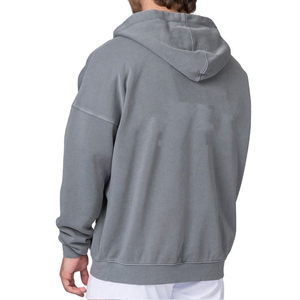 Cotton <b>Fleece</b> Hoodie <b>Zipper</b> Solid Gray Casual Jacket Drop Shoulders Regular Fit Eco-friendly 300g Winter - Product Image 4