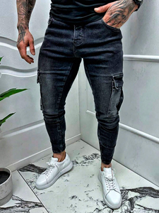 กางเกงยีนส์ผู้ชายสไตล์ยุโรปแบบวินเทจสีน้ำเงินขาดๆ ดีไซน์ทันสมัย ทรงสลิมฟิต ยืดได้ ขาตรง - Product Image 4