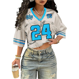 Women V-Neck Mesh <b>Football</b> <b>Jersey</b> 24 US 2025 Print Three Quarter Sleeve Breathable Loose Fit Sportswear - Product Image 1