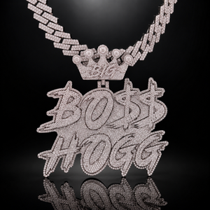 Pendentif Couronne Bo$$ Hogg en Argent 925 et Moissanite, Bijou Hip Hop pour Homme, Entièrement Sertie de Pierres, Breloque Thème - Product Image 1