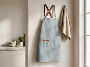 Delantal de Cuero para Cocina y Taller, Delantal de Barista con Bolsillos Delanteros, Diseño Ajustable con Tirantes Cruzados en la Espalda, Sin Mangas - Product Image 2