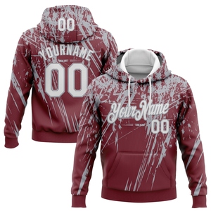 Sudadera con Capucha Deportiva de Diseño Gráfico 3D, Color Borgoña, Blanco y Gris, Estilo Grunge, Personalizada y Cosida, Venta Directa de Fábrica - Product Image 1