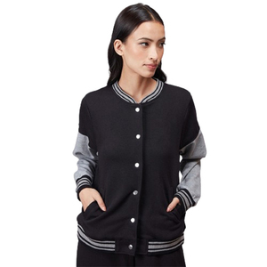 Blouson universitaire pour femme en coton et polyester épais, col montant, fermeture éclair, logo brodé personnalisé, coupe-vent, hiver, style urbain - Product Image 1