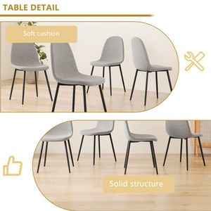 Set di 4 Sedie da Pranzo Moderne con Sedute Imbottite in Lino Beige e Robuste Gambe in Metallo Nero per Tavoli da Cucina e Bar - Product Image 5