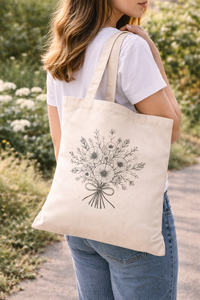 Bolsa de Mano Ecológica de Lona de Algodón con Estampado Floral Negro, Reutilizable para Compras - Product Image 2