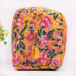 Pochette de maquillage matelassée écologique grande taille pour l'été, imprimé bloc, en coton, tendance, trousse de toilette pour femmes - Product Image 4