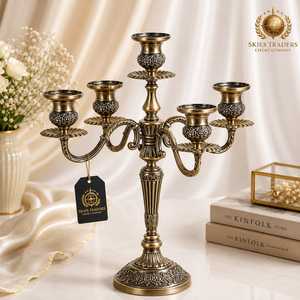 Antique <b>Brass</b> 3 Arms Eco-Friendly <b>Lantern</b> Embossed Metal Taper Candle Holder Vintage Table Centerpiece Wholesale Supplier - Product Image 1