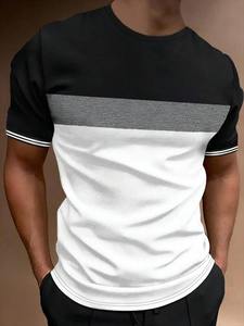 T-shirt Homme Blanc et Noir à Manches Courtes Col Rond Coupe Classique 100% Coton Respirant en Jersey Tricoté Décontracté Couleur Unie Color Block - Product Image 6